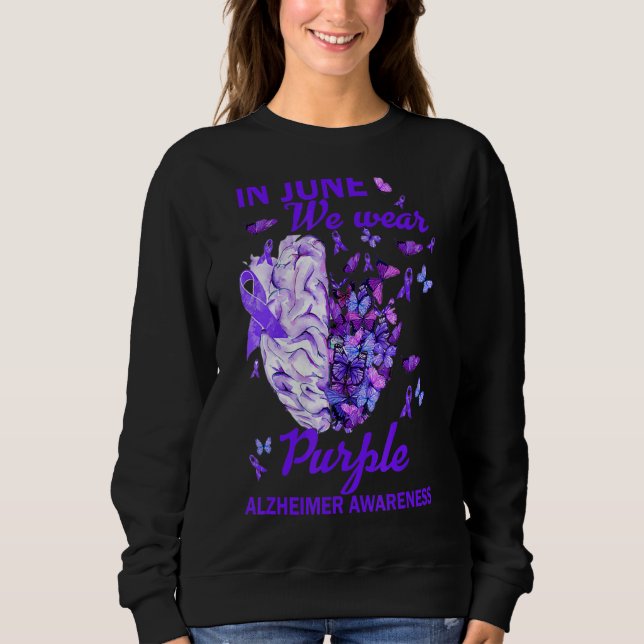 I juni Bäror vi Lila Alzheimer Awareness Brain S T Shirt (Framsida)