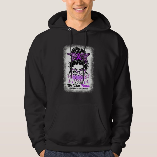 I juni Bäror vi Lila Alzheimer Awareness Messy B Hoodie (Framsida)
