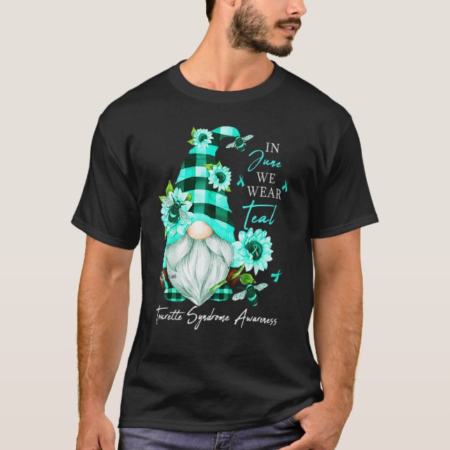 I juni Bäror vi Teal Tourette Syndrome Awareness G T Shirt (Framsida)