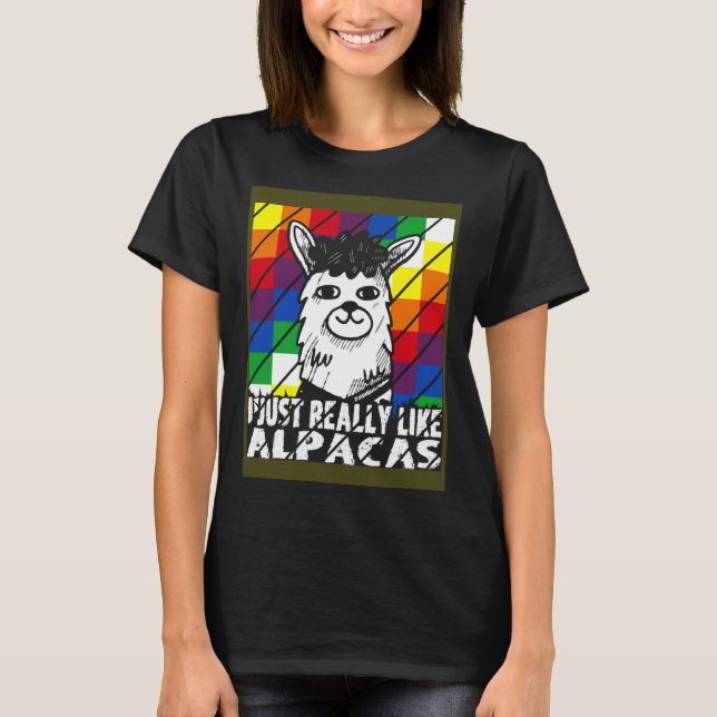 I Just Really Like Alpacas Wiphala Flag Andean Lla T Shirt (Framsida)