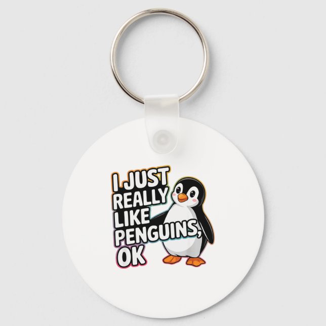 I Just Really Like Penguins Ok Funny Design  Nyckelring (Framsida)