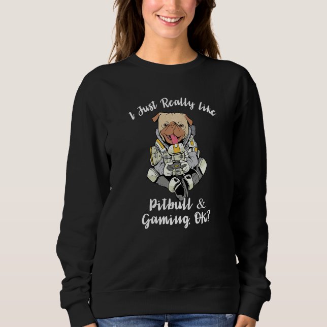 I Just Really Like Pitbull & Gaming, OK Funny Pitb T Shirt (Framsida)