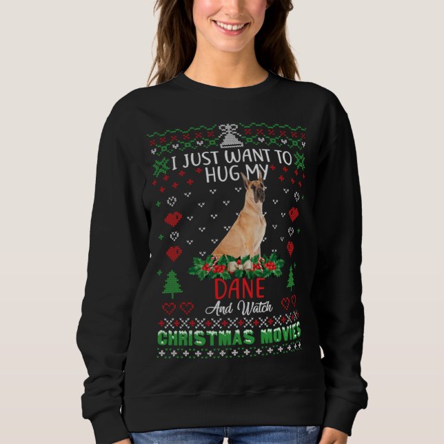 I Just Want To Hug My Great Dane Dog Christmas T Shirt (Framsida)