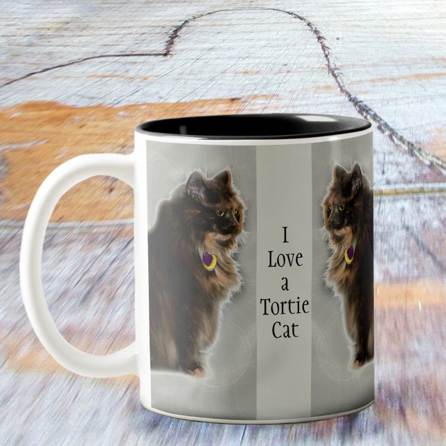 I Kärlek a Tortie Cat Kattdjur Photographic Två-Tonad Mugg (Skapare uppladdad)