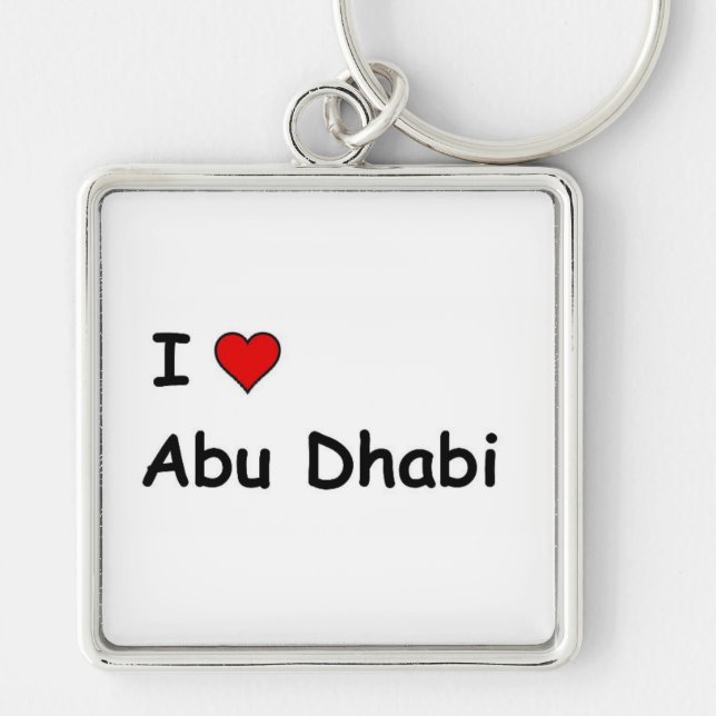 I Kärlek Abu Dhabi Fyrkantig Silverfärgad Nyckelring (Framsidan)