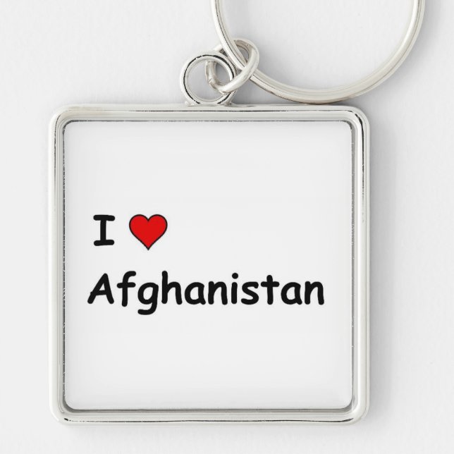 I Kärlek Afghanistan Fyrkantig Silverfärgad Nyckelring (Framsidan)