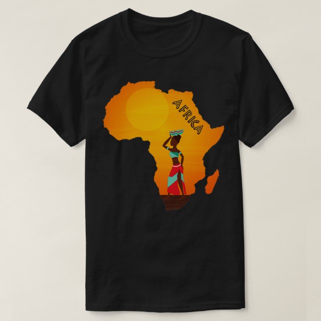I Kärlek Afrika: Pridet African Woman Karta Afrika T Shirt (Design framsida)