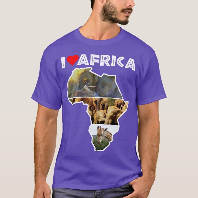 I Kärlek Afrika Wildlife Karta Collage T-Shirt (Framsida)