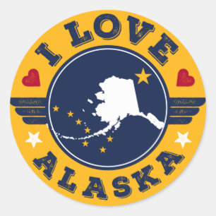 I Kärlek Alaska-staten Karta och Flagga Runt Klistermärke