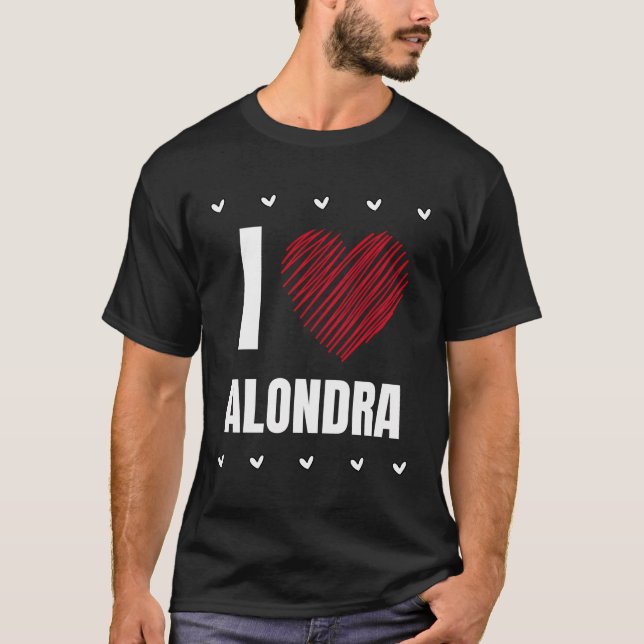 I Kärlek Alondra Coola Namn Red Heart Funny Person T Shirt (Framsida)