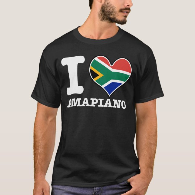 I Kärlek Amapiano South African Flagga DJ Design T Shirt (Framsida)