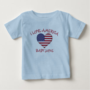 I Kärlek America Flagga Add Baby Namn T Shirt