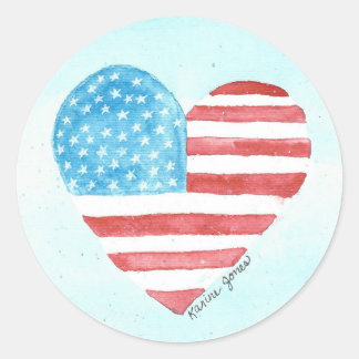 I Kärlek America Heart Sticker Runt Klistermärke