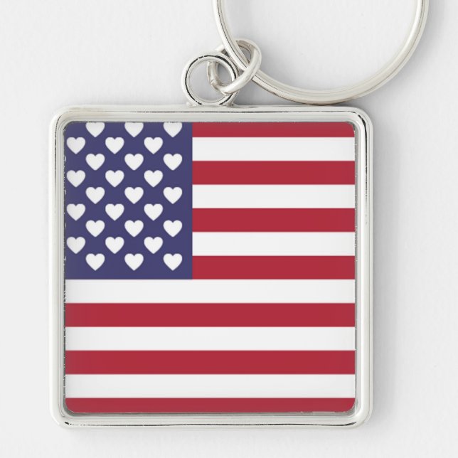 I KÄRLEK AMERIKAS FÖRENTA STATER FYRKANTIG SILVERFÄRGAD NYCKELRING (Framsidan)