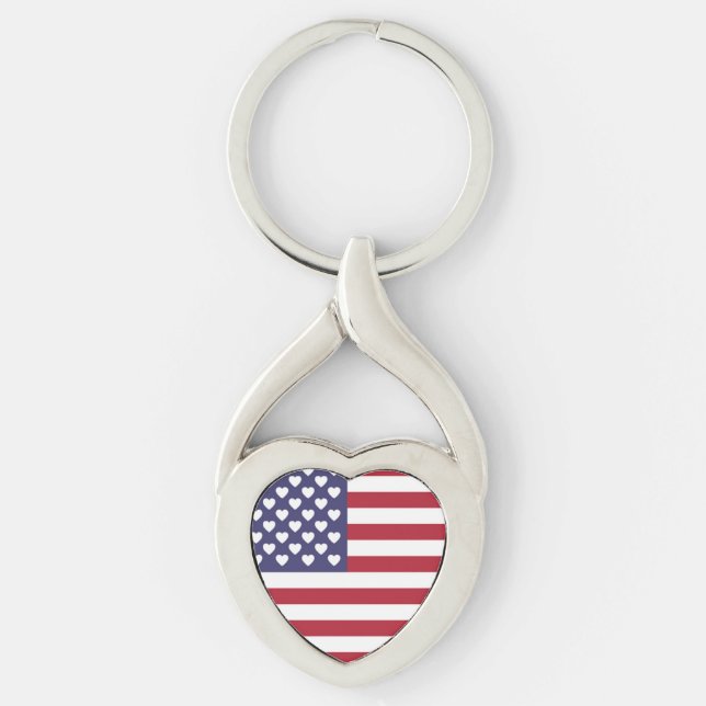 I KÄRLEK AMERIKAS FÖRENTA STATER TWISTED HEART SILVERFÄRGAD NYCKELRING (Framsidan)