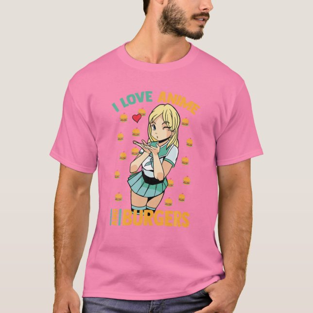 I Kärlek Anime and Burgers - Cute Kawaii - Manga O T Shirt (Framsida)