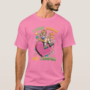 I Kärlek Anime and Camping - Cute Kawaii Heart Gir T Shirt