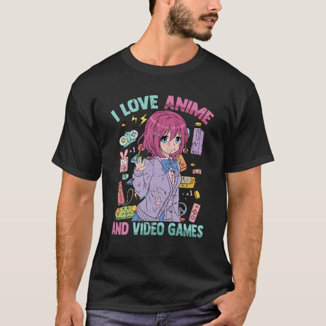 I Kärlek Anime and Video Games - Kawaii Otaku - Cu T Shirt (Framsida)