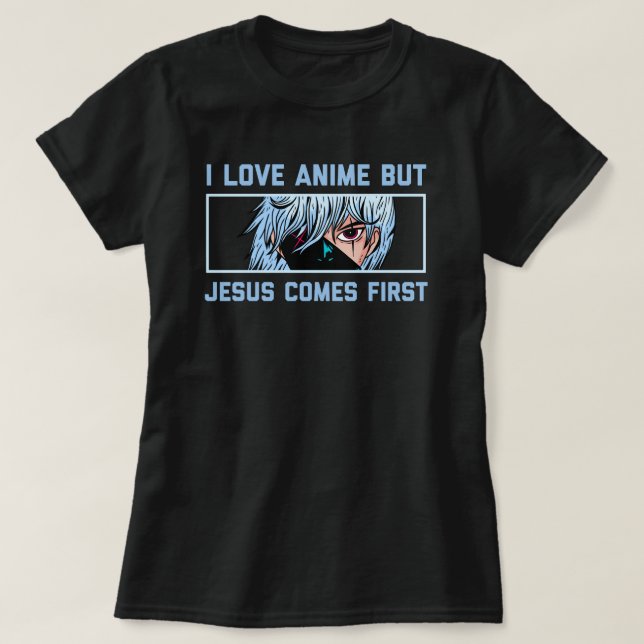 I kärlek anime, men jesus kommer först.. t shirt (Design framsida)