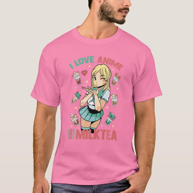 I Kärlek Anime och Mjölk Tea - Cute Kawaii - Match T Shirt (Framsida)