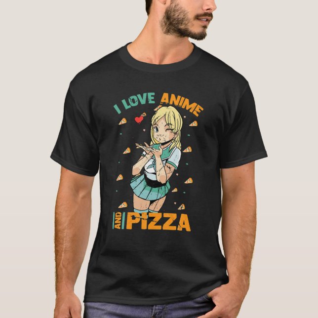 I Kärlek Anime och Pizza - Cute Kawaii - Manga Ota T Shirt (Framsida)