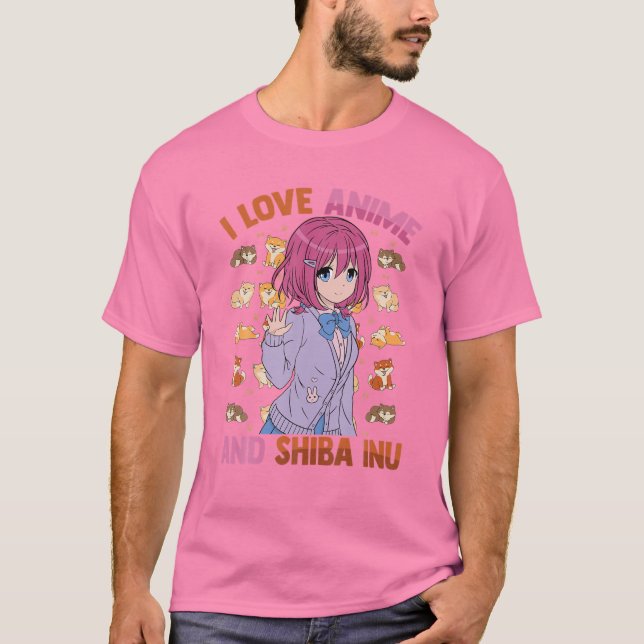 I Kärlek Anime och Shiba Inu - Kawaii Otaku - Cute T Shirt (Framsida)