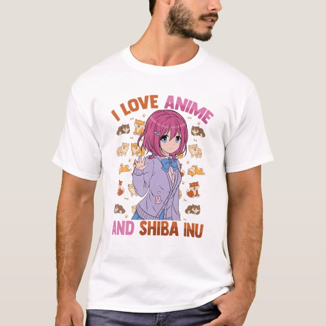 I Kärlek Anime och Shiba Inu - Kawaii Otaku - Cute T Shirt (Framsida)