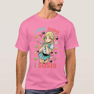 I Kärlek Anime och Sushi - Cute Kawaii - Manga Ota T Shirt