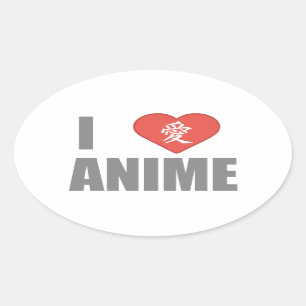 I kärlek Anime Ovalt Klistermärke
