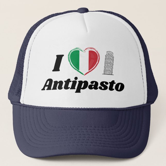 I Kärlek Antipasto Italy Heart Flagga Truckerkeps (Framsida)
