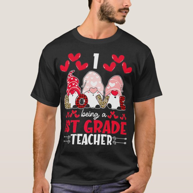 I Kärlek är 1:a Klass Lärare Valentiness Gnome Pr T Shirt (Framsida)