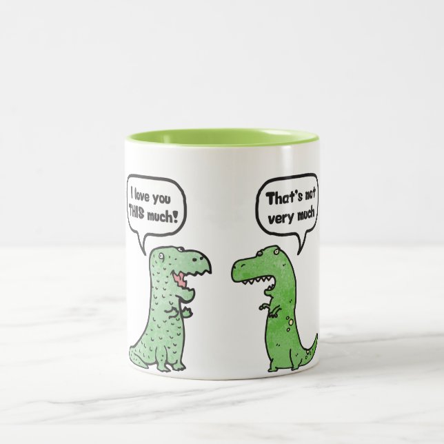 I Kärlek ÄR DET MYCKET (T-Rex) Två-Tonad Mugg (Center)