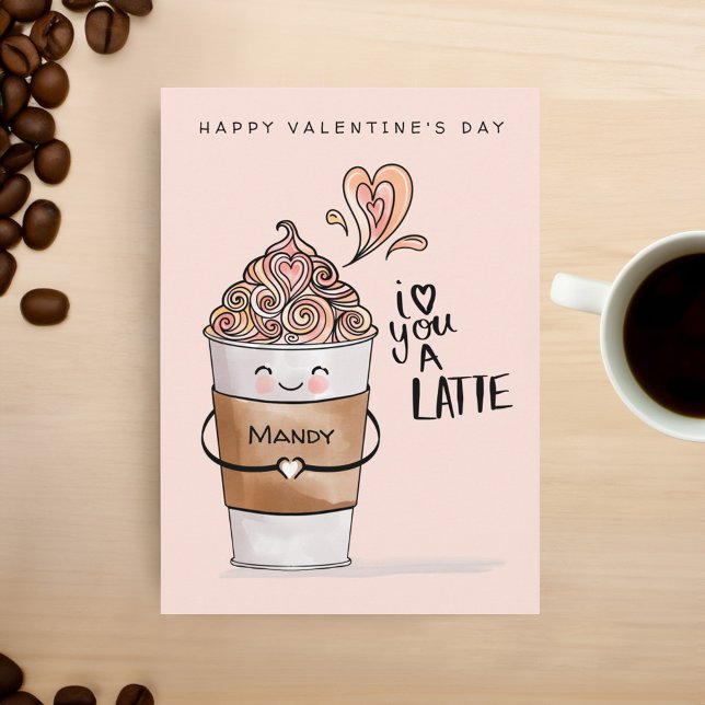 I Kärlek är du en Latte Kawaii-kaffet Kopp Valenti Kort (I Love You A Latte Kawaii Coffee Cup Valentines Card)