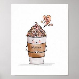 I Kärlek är du en sen cute Kawaii-kaffe Kopp & Nam Poster