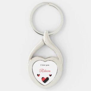I kärlek är du färglösa hjärtan vit twisted heart silverfärgad nyckelring
