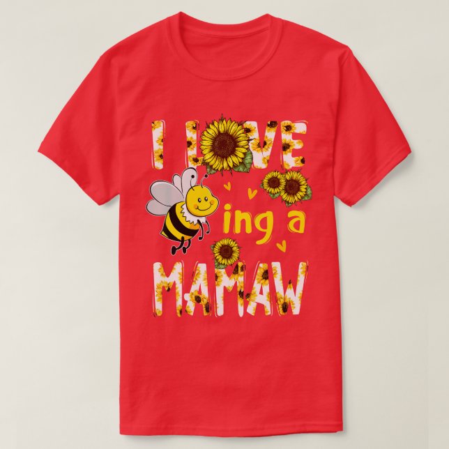 I Kärlek är en mamaw Solros Bee Mors dag T Shirt (Design framsida)