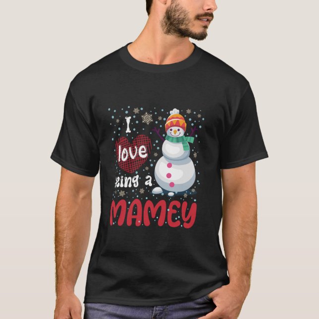 I Kärlek är en Snögubbe-julfamilj i Mamey Mamma T Shirt (Framsida)