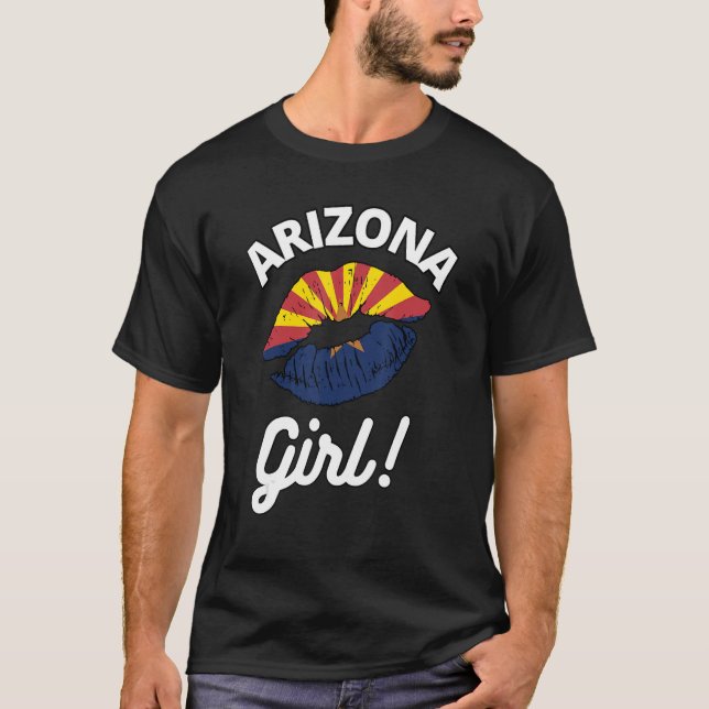 I Kärlek Arizona Girl Statlig flagga Kiss Läppar A T Shirt (Framsida)