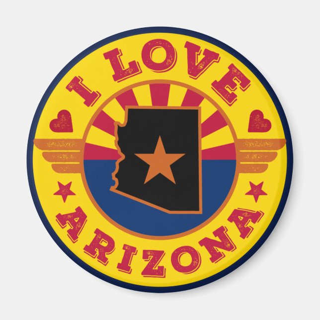 I Kärlek Arizona-staten Karta och Flagga Magnet (Framsidan)