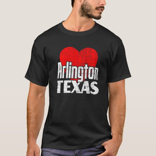 I Kärlek Arlington Texas Retro Big Heart Arlington T Shirt (Framsida)