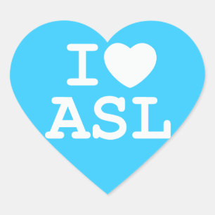 I Kärlek ASL (Färg) Hjärtformat Klistermärke