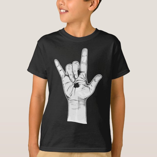 I Kärlek ASL Hand Sign - Hand plockade Novelty Jes T Shirt (Framsida)