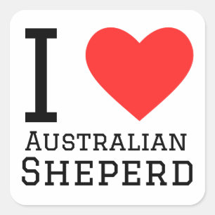 I KÄRLEK AUSTRALIAN SHEPHERD FYRKANTIGT KLISTERMÄRKE