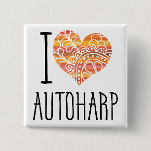 I Kärlek Autoharp Orange Mandala Heart Knapp