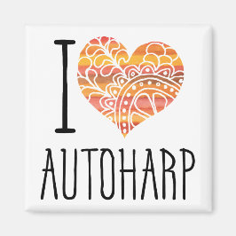 I Kärlek Autoharp Orange Mandala Heart Magnet