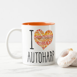 I Kärlek Autoharp Orange Mandala Heart Två-Tonad Mugg