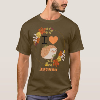 I Kärlek Autumn Cute Hedgehog Fall Foliage T Shirt