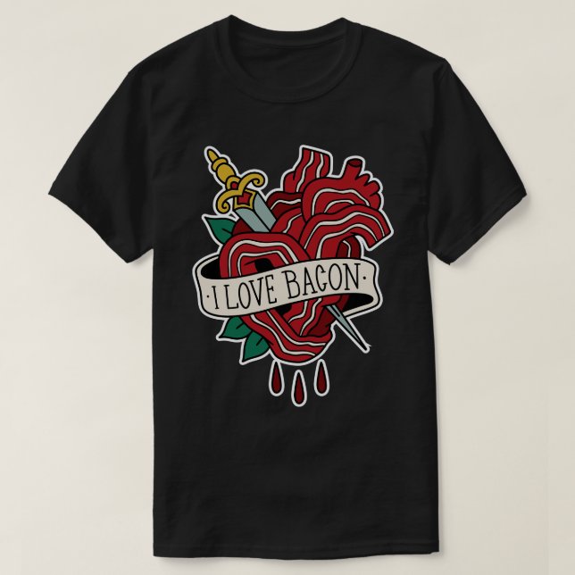 I Kärlek Bacon Bacon Heart Tattoo T Shirt (Design framsida)