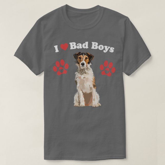 I KÄRLEK BAD BOYS Funny Male Fo Terrier Puppy Hund T Shirt (Design framsida)