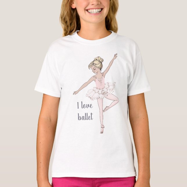I Kärlek Ballet Glam Glitter Rosa Ballerina Dancer T Shirt (Framsida)